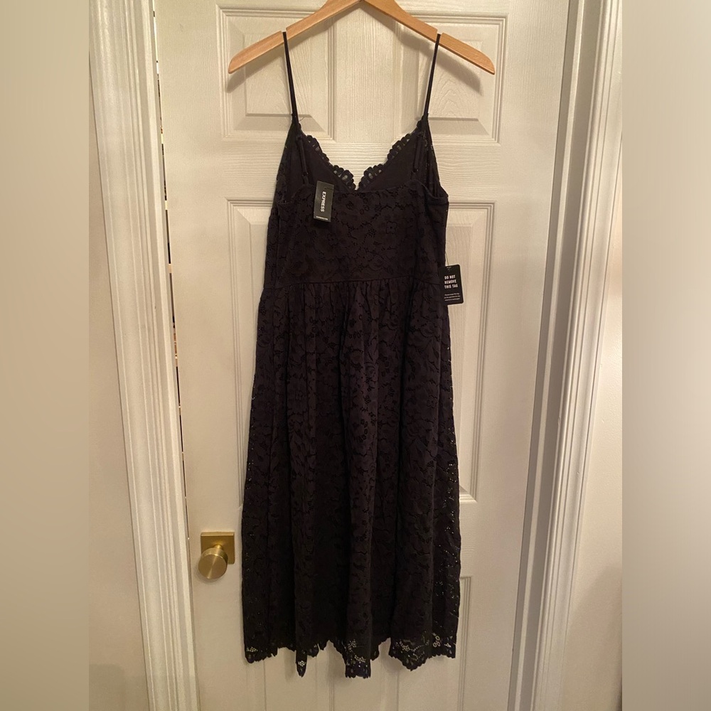 Express NWT Black Lace Spaghetti Strap Full Midi Skirt Dress - Sz M - Black - Picture 5 of 8